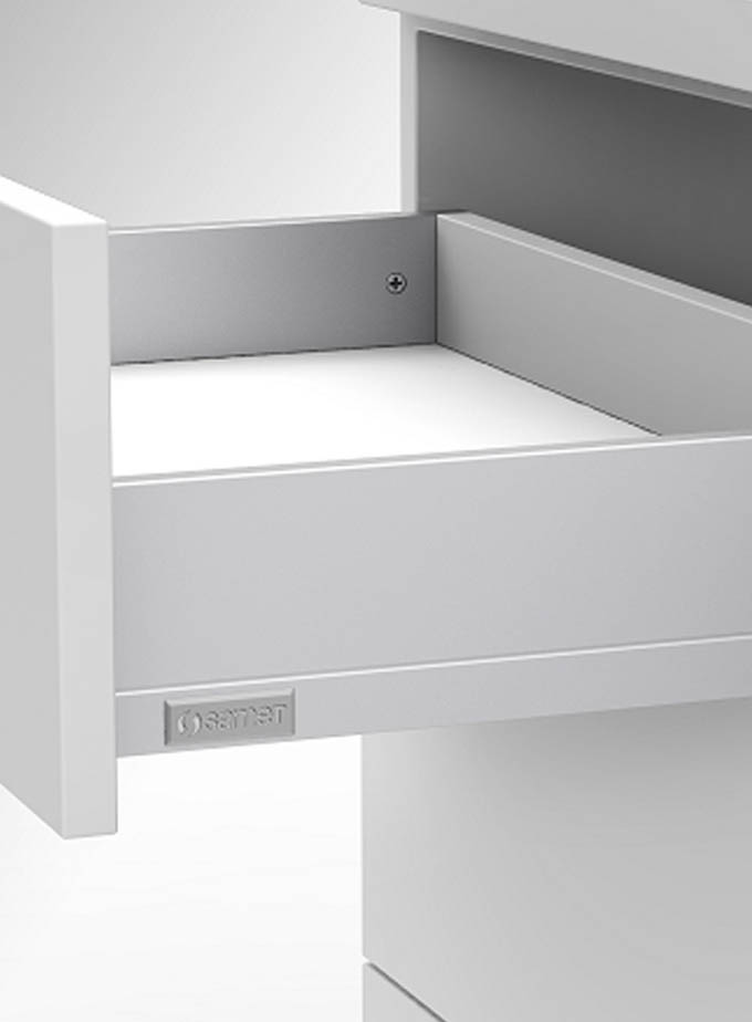Комплектующие к системам выдвижения Samet: рейлинги для ящиков и Flowbox
