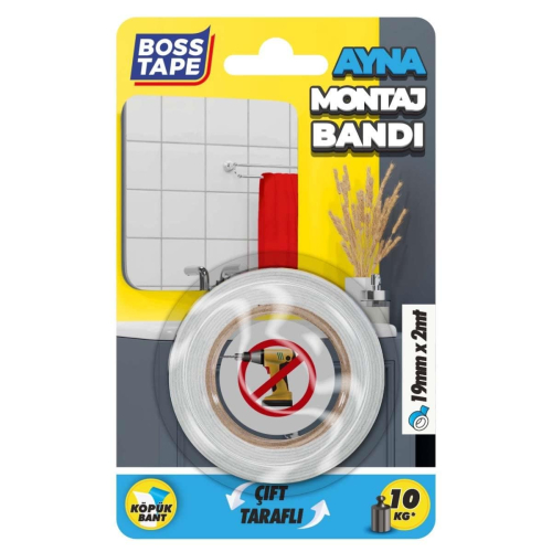 Двухсторонняя вспененная лента для зеркал влагостойкая Boss Tape MMT19x2 (19мм x 2м)