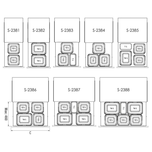Комплект выдвижных мусорных корзин Starax S-2385-A (16+12+12+1л, антрацит)