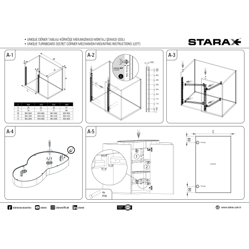 Волшебный уголок поворотный Starax S-3015-UB-W (450мм, левый, белый)